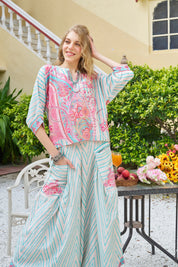 Pink & Blue Paisley Pop Co-ord Set in Viscose Silk