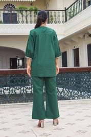 Leafy Green Embroidered Cotton Flex Co-ord Set