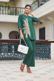 Leafy Green Embroidered Cotton Flex Co-ord Set