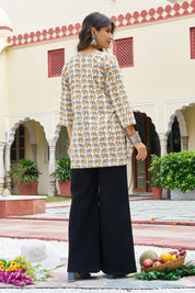 Yellow Elephant Block Print Cotton Cambric Kurta