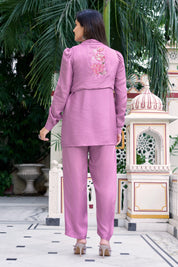 Violet Embroidered 3-Piece Set in Dola Silk