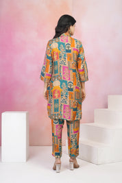 Yellow Muslin Co-Ord Set with Lurex Thread Work & Copper Coin Tassel Details