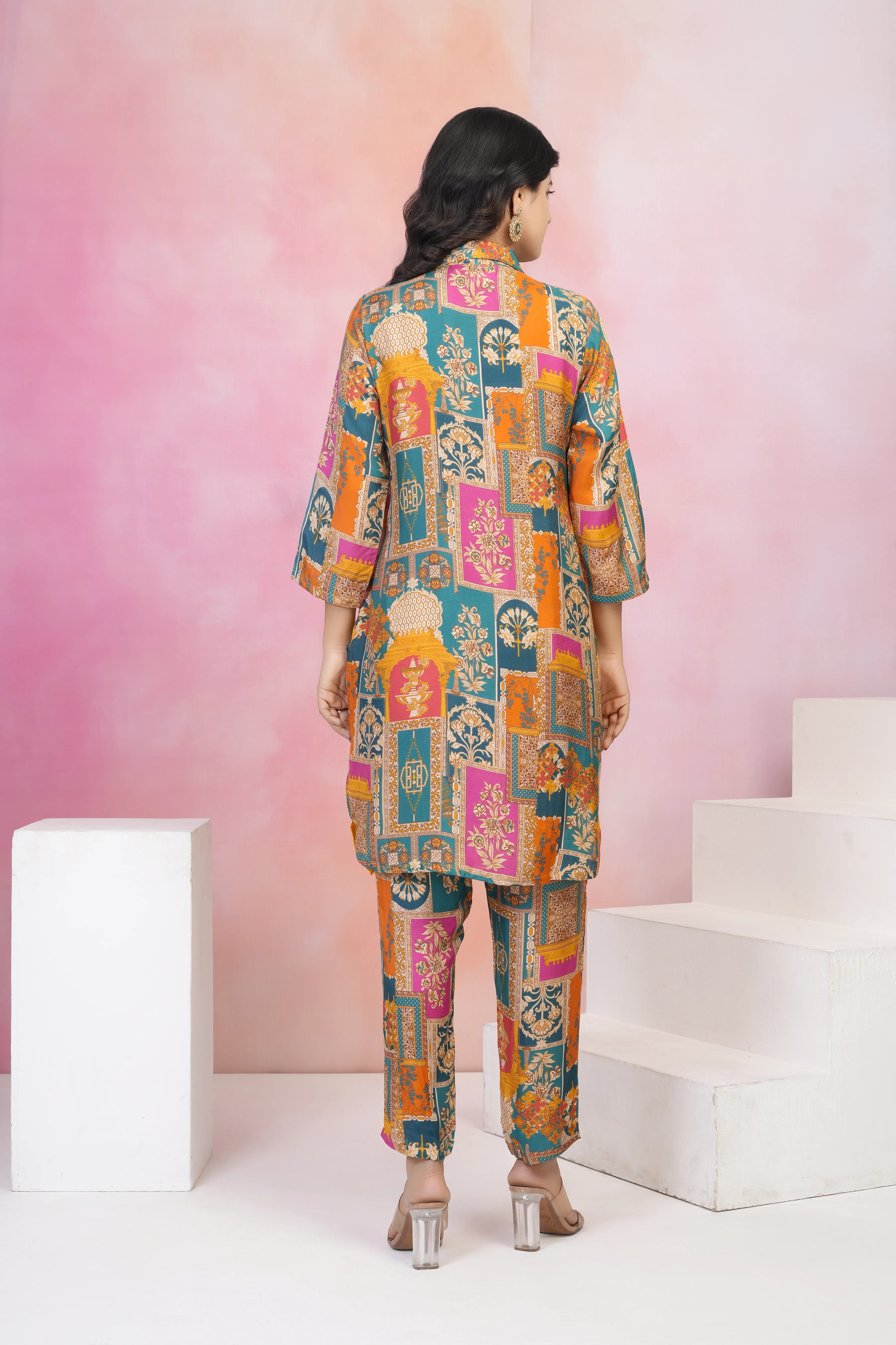 Yellow Muslin Co-Ord Set with Lurex Thread Work & Copper Coin Tassel Details