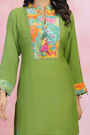 Parrot Green Muslin Co-Ord Set with Mirror Work & Tassel Details