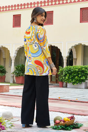 Yellow Base Paisley & Geometric Cotton Short Kurti