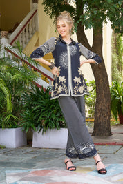 Black Base Mandala Stripes Crepe Co-ord Set