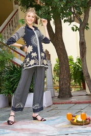 Black Base Mandala Stripes Crepe Co-ord Set