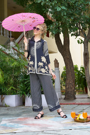 Black Base Mandala Stripes Crepe Co-ord Set