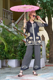 Black Base Mandala Stripes Crepe Co-ord Set