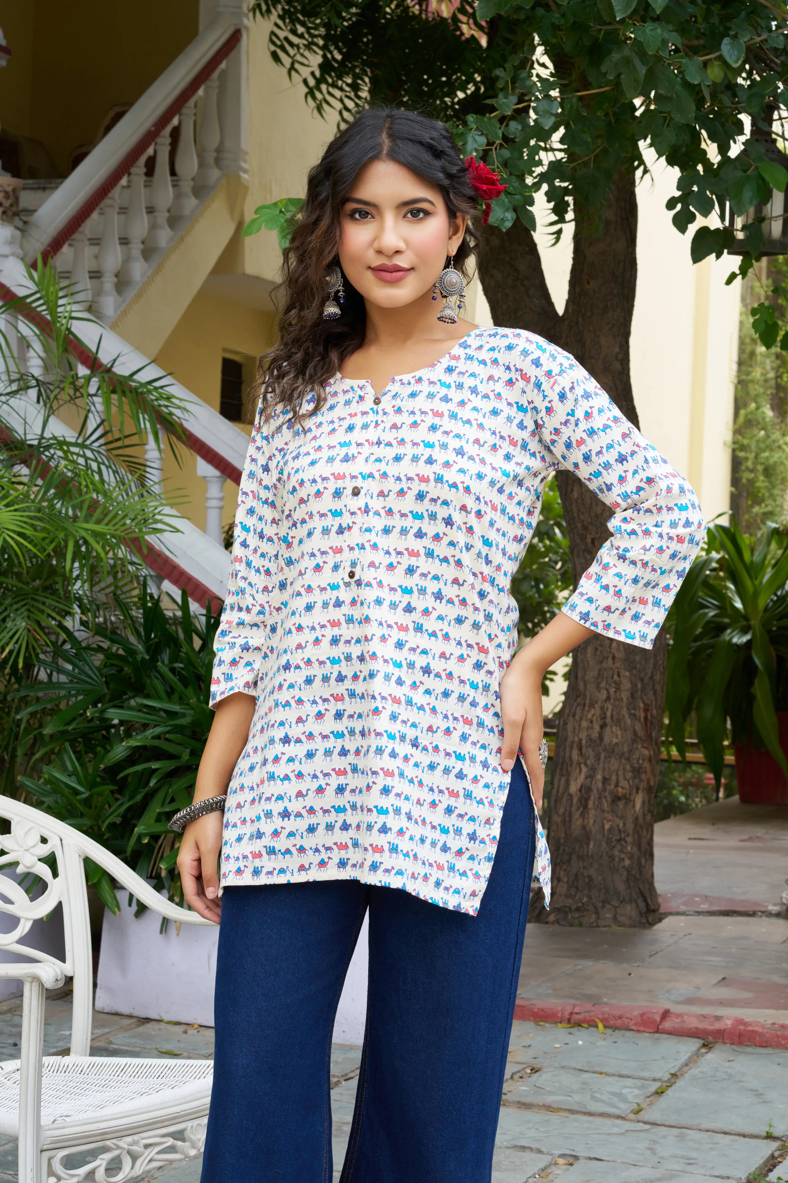 Cream Base Warli Camel Motif Cotton Kurta