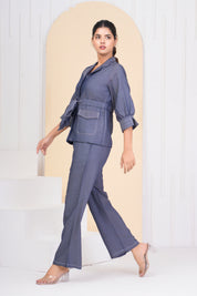 Blue Color Denim with Tie Belt with 3/4 sleeves Co-ord Set