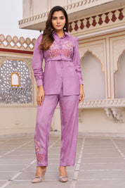 Violet Embroidered 3-Piece Set in Dola Silk