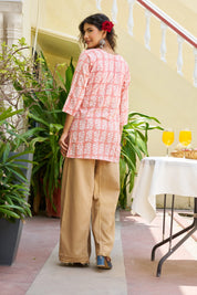 Pink Floral Block Printed Cotton Cambric Kurta