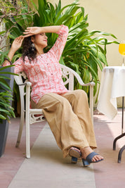 Pink Floral Block Printed Cotton Cambric Kurta