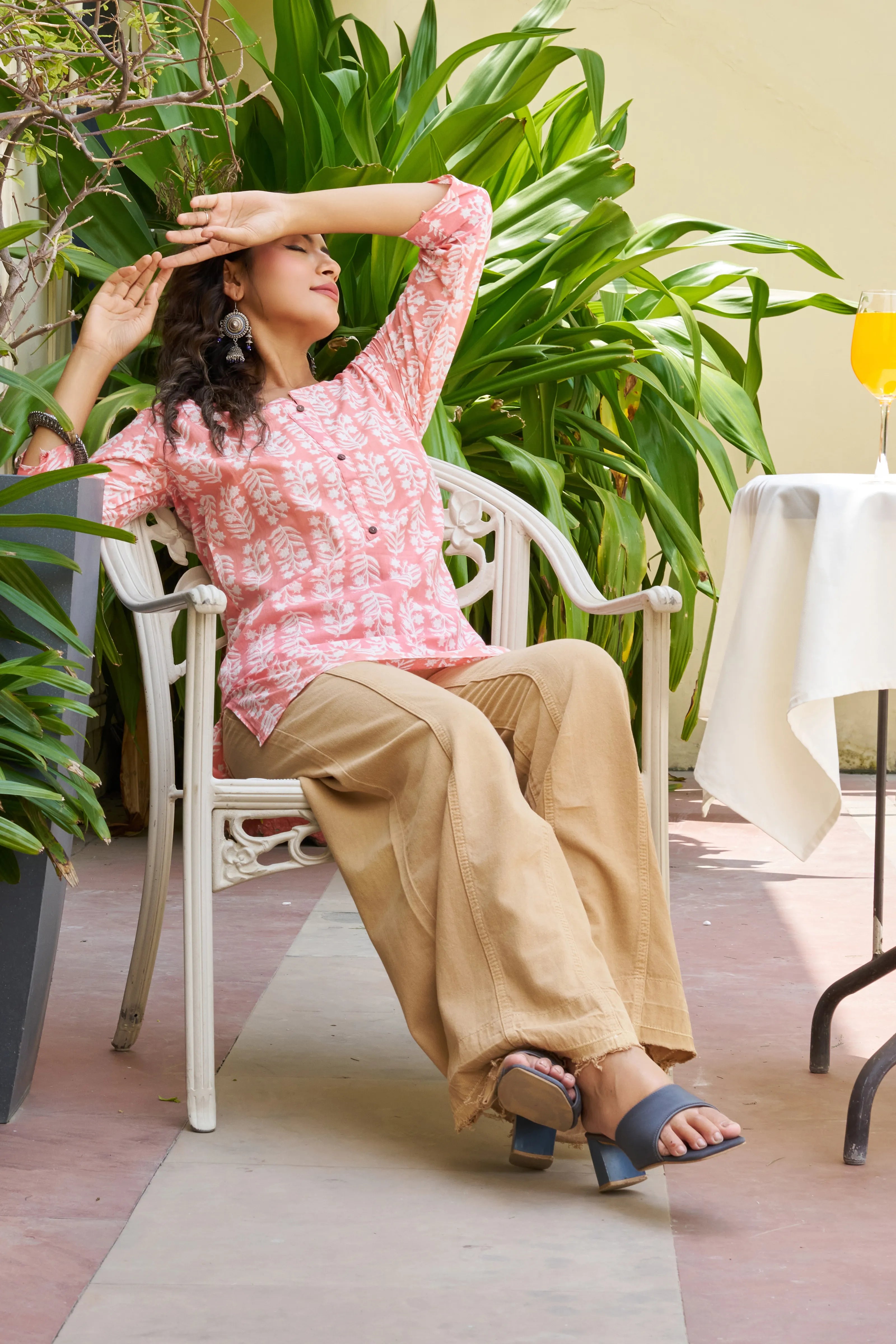 Pink Floral Block Printed Cotton Cambric Kurta