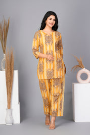 Yellow Tiger  Printed Cotton Kurta With Pant