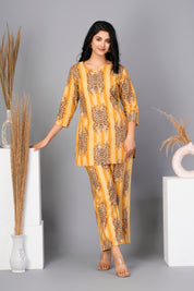 Yellow Tiger  Printed Cotton Kurta With Pant