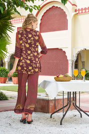 Brown Mandala & Floral Printed Crepe Co-ord Set
