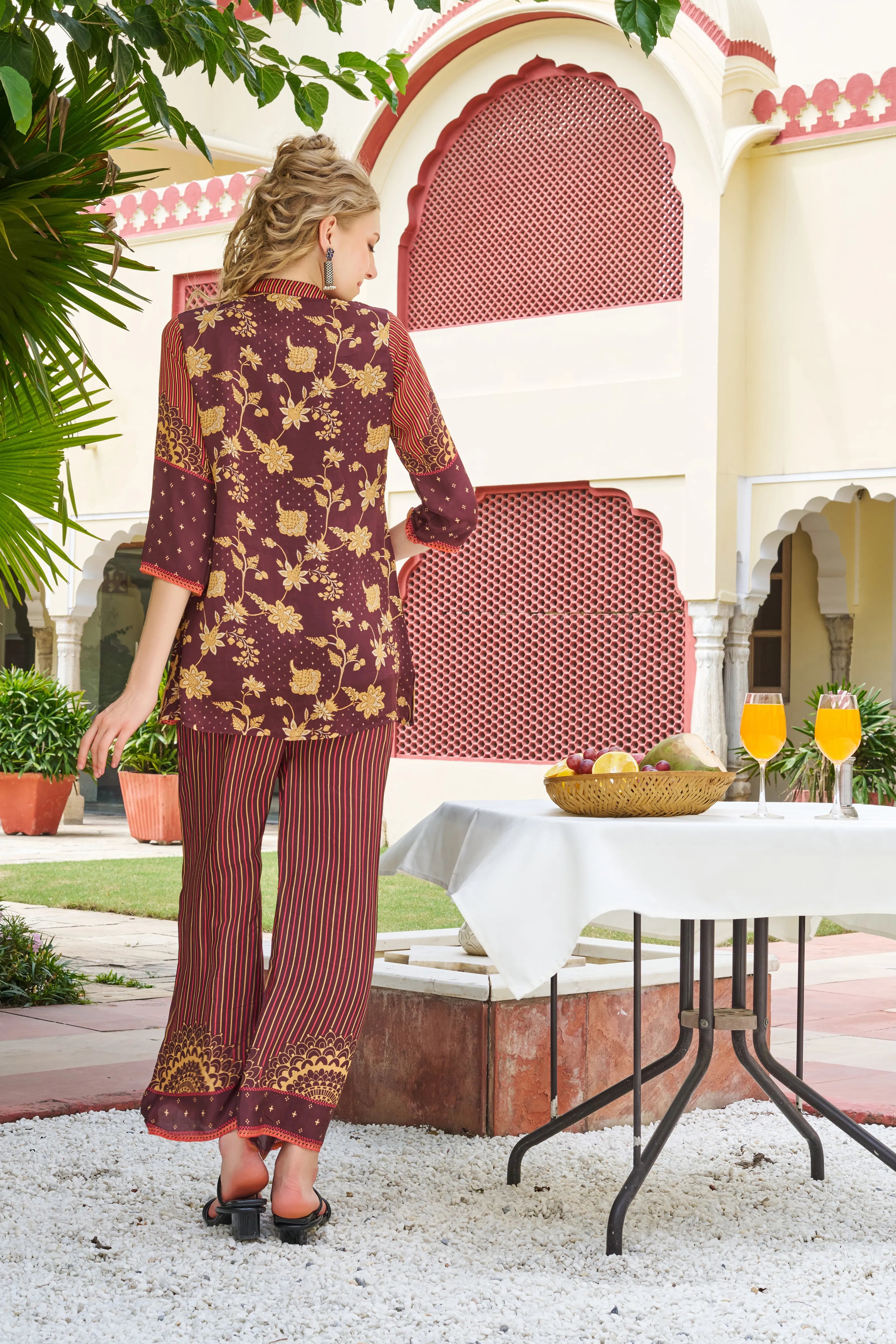 Brown Mandala & Floral Printed Crepe Co-ord Set