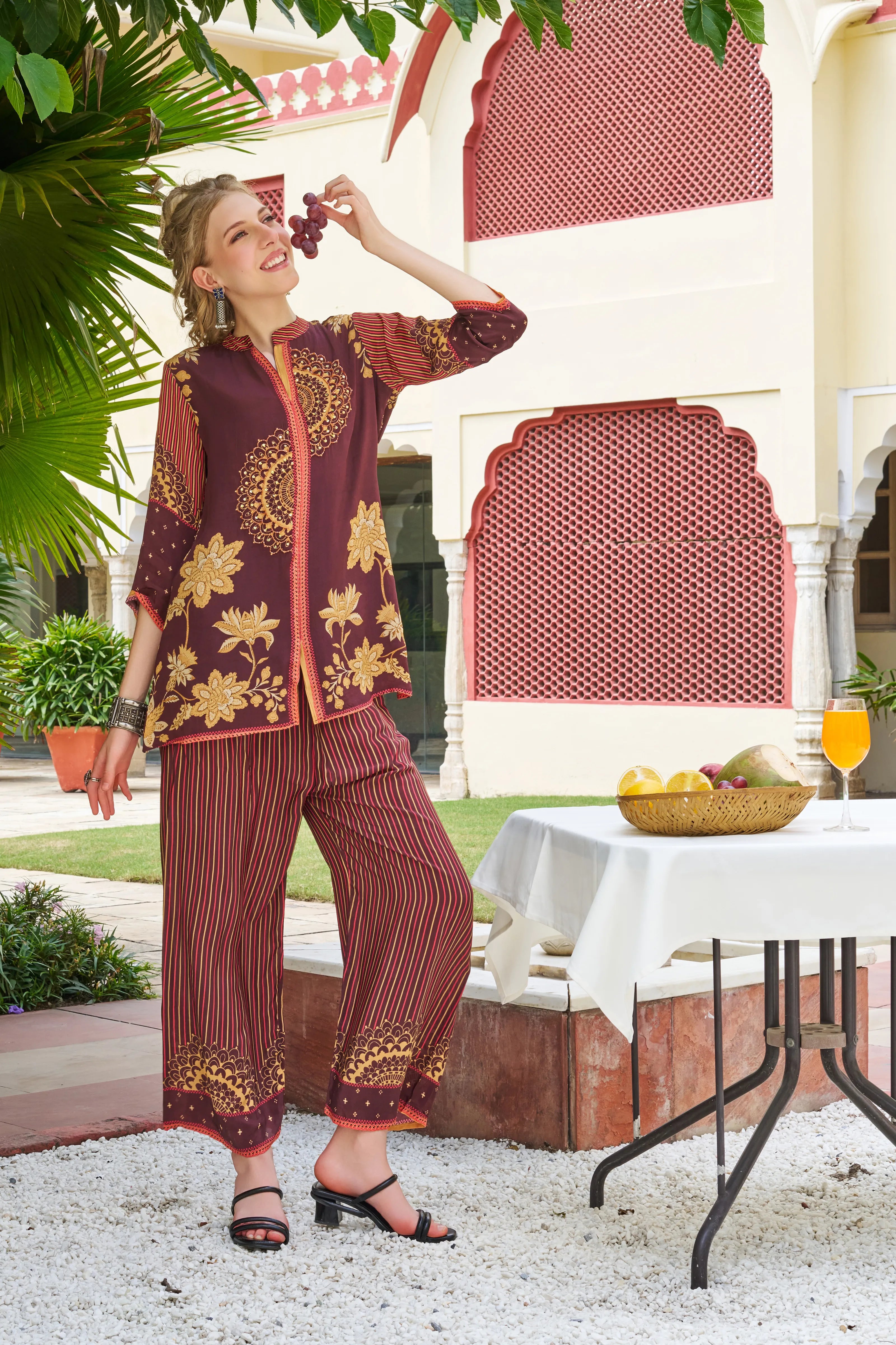 Brown Mandala & Floral Printed Crepe Co-ord Set