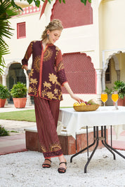 Brown Mandala & Floral Printed Crepe Co-ord Set