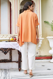 Orange Ginkgo Leaf Embroidered Co-ord Set in Cotton Slub