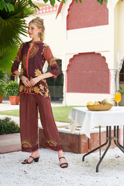 Brown Mandala & Floral Printed Crepe Co-ord Set