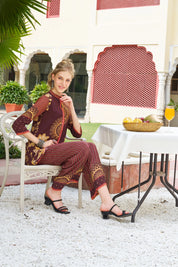 Brown Mandala & Floral Printed Crepe Co-ord Set