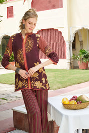 Brown Mandala & Floral Printed Crepe Co-ord Set