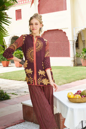 Brown Mandala & Floral Printed Crepe Co-ord Set