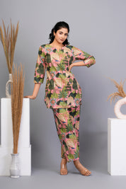 Multi Color Floral  Printed Cotton Kurta With Pant