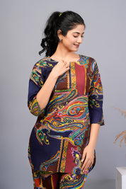 Navy Blue Cotton Abstract Printed Kurta With Pant