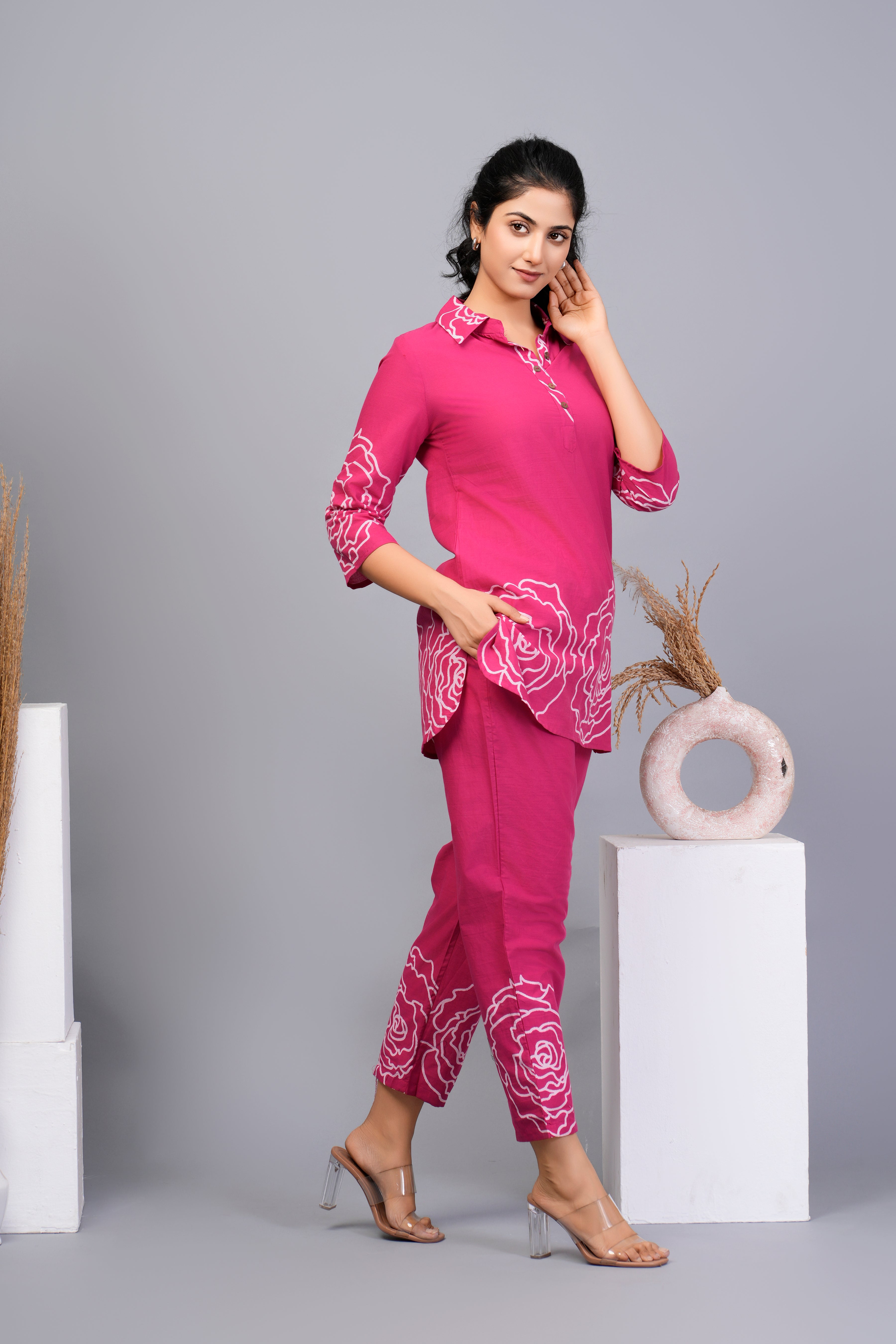 Rani Pink Floral Printed Cotton Co-ord Set