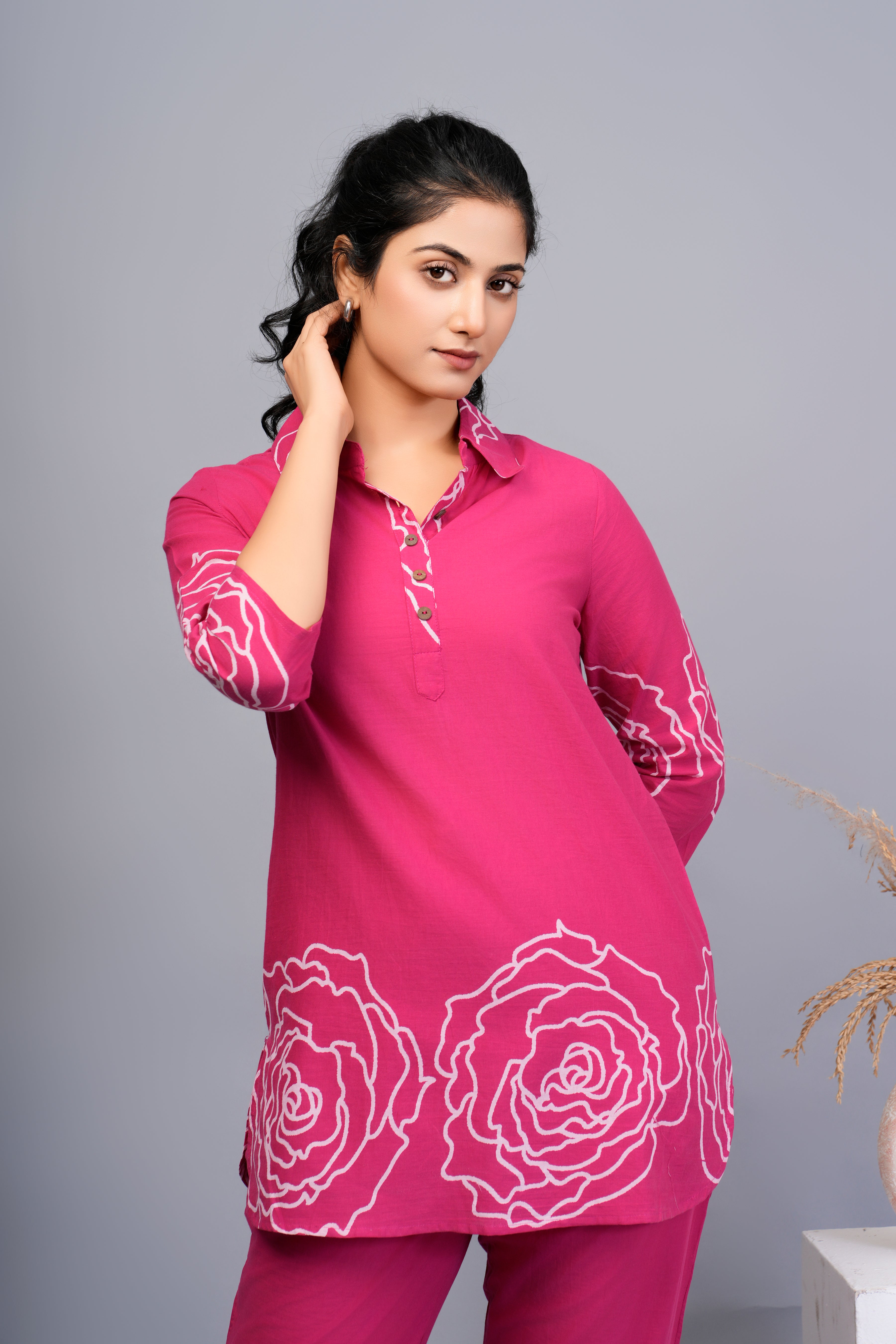 Rani Pink Floral Printed Cotton Co-ord Set