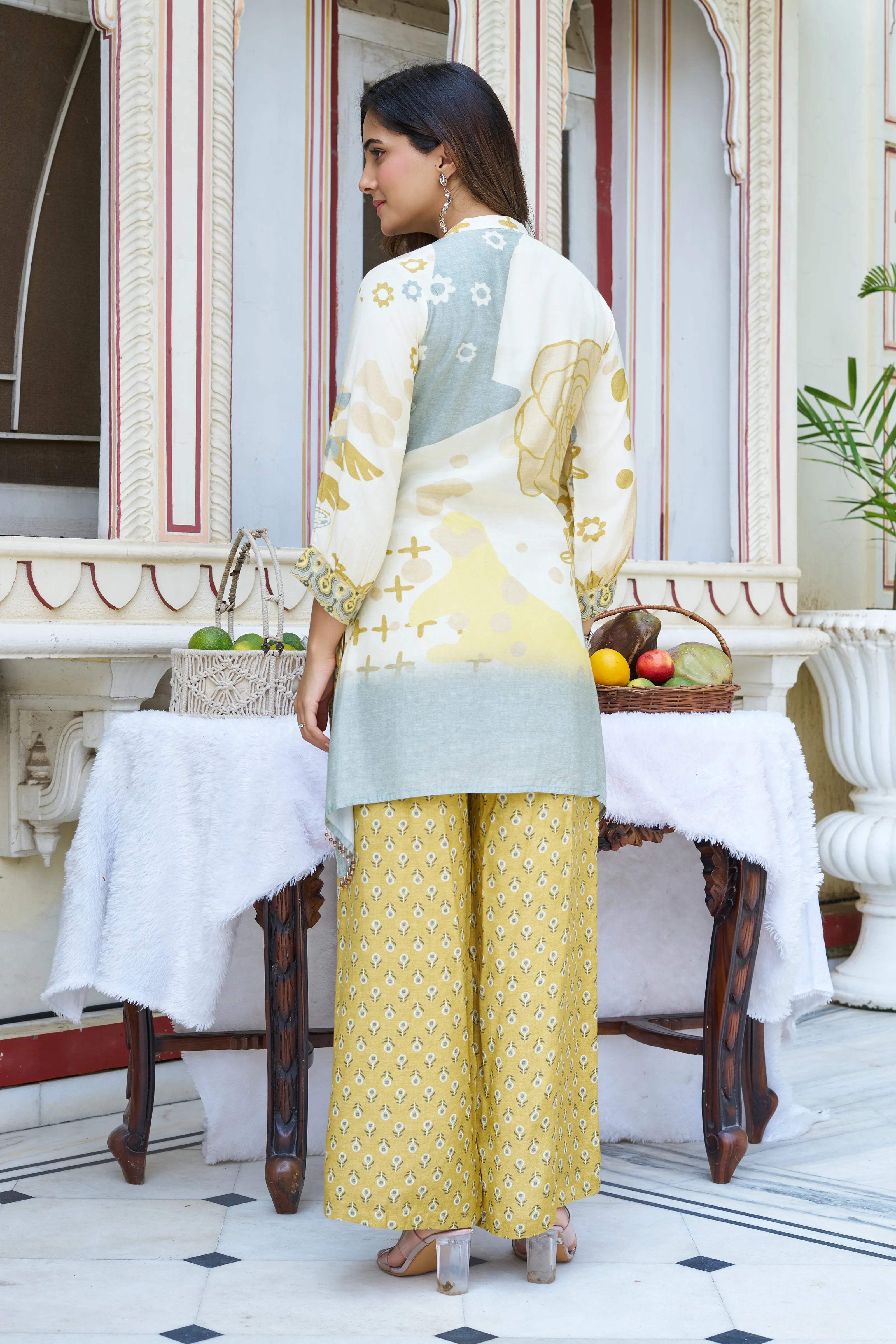 Lemon Yellow Ethnic Viscose Silk Co-ord Set