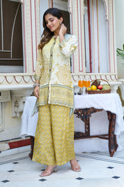 Lemon Yellow Ethnic Viscose Silk Co-ord Set
