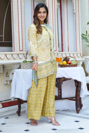 Lemon Yellow Ethnic Viscose Silk Co-ord Set