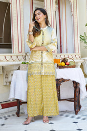 Lemon Yellow Ethnic Viscose Silk Co-ord Set
