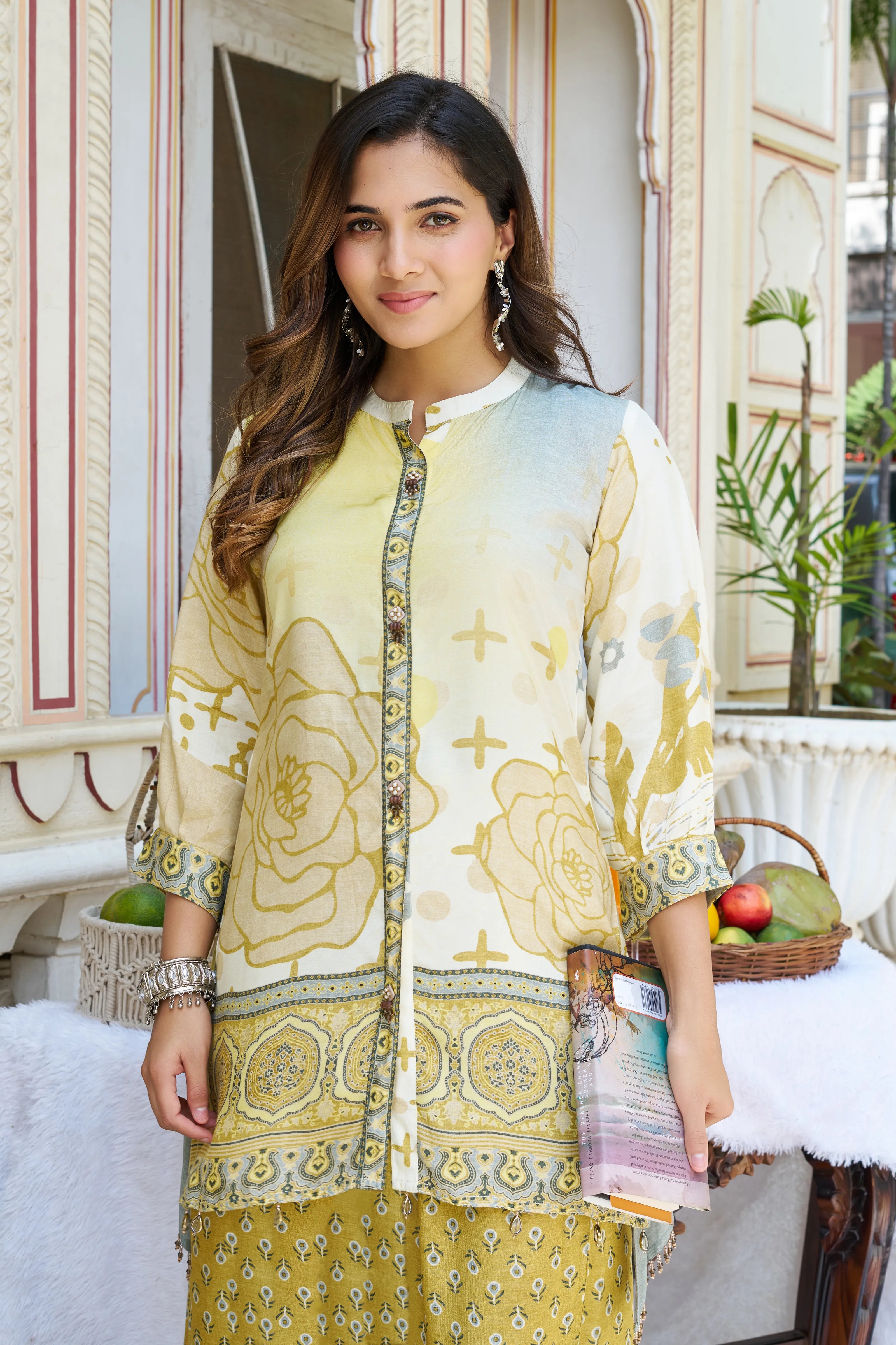 Lemon Yellow Ethnic Viscose Silk Co-ord Set