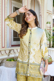 Lemon Yellow Ethnic Viscose Silk Co-ord Set