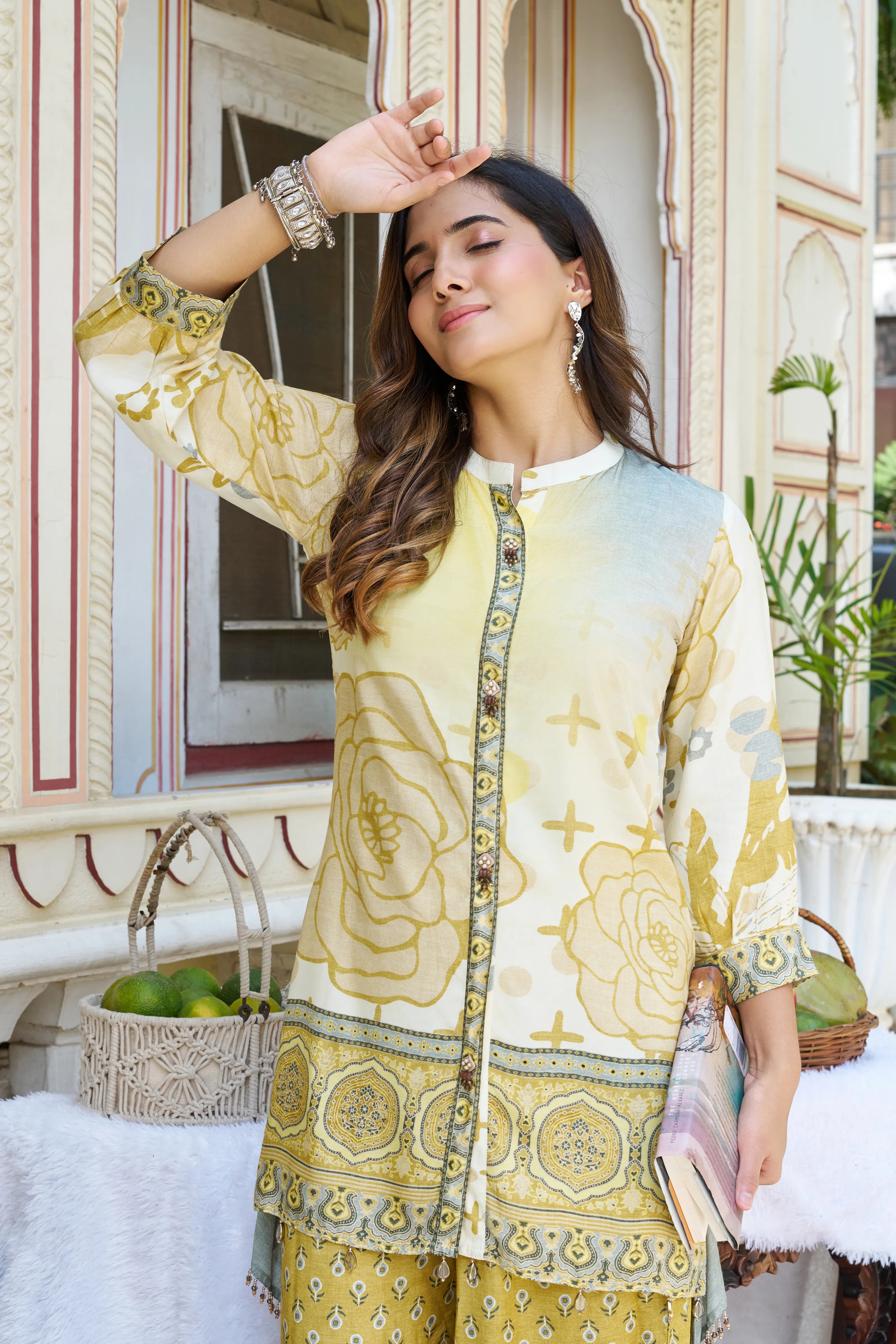 Lemon Yellow Ethnic Viscose Silk Co-ord Set