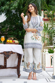 Light Green Base Multicolor Geometric Floral Co-ord Set