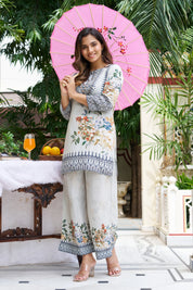 Light Green Base Multicolor Geometric Floral Co-ord Set