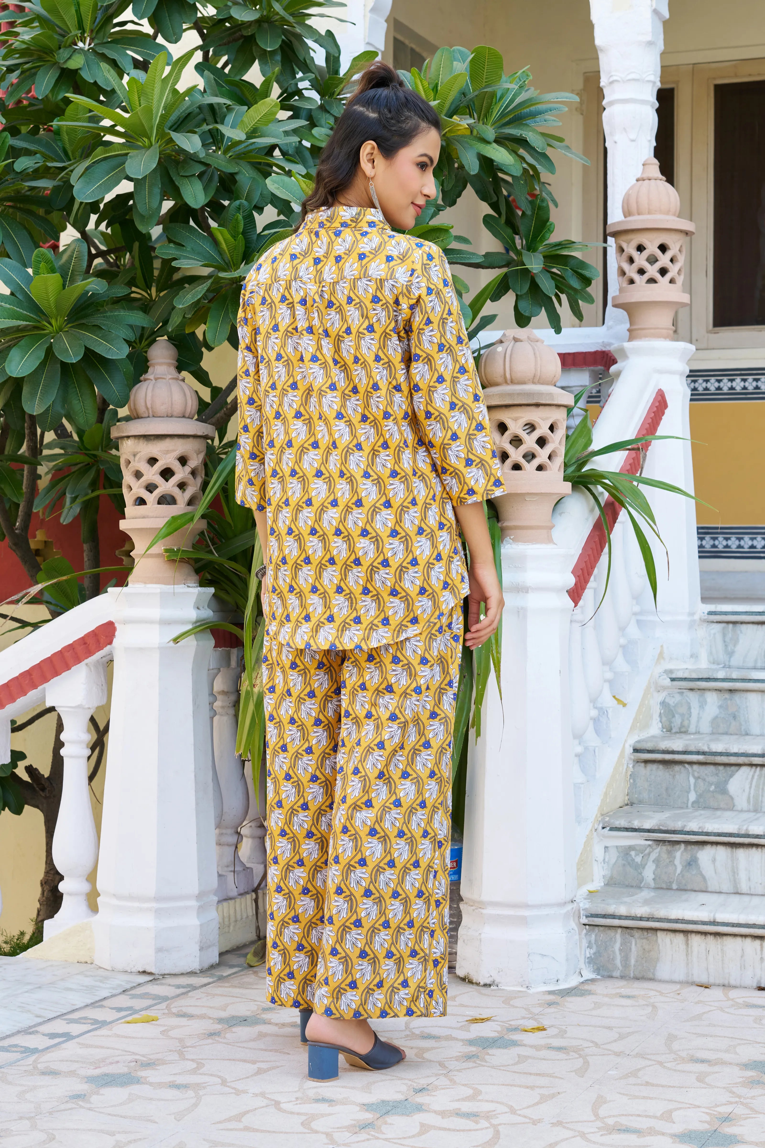 Yellow Floral Print Cotton Co-ord Set