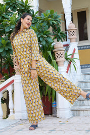 Yellow Floral Print Cotton Co-ord Set