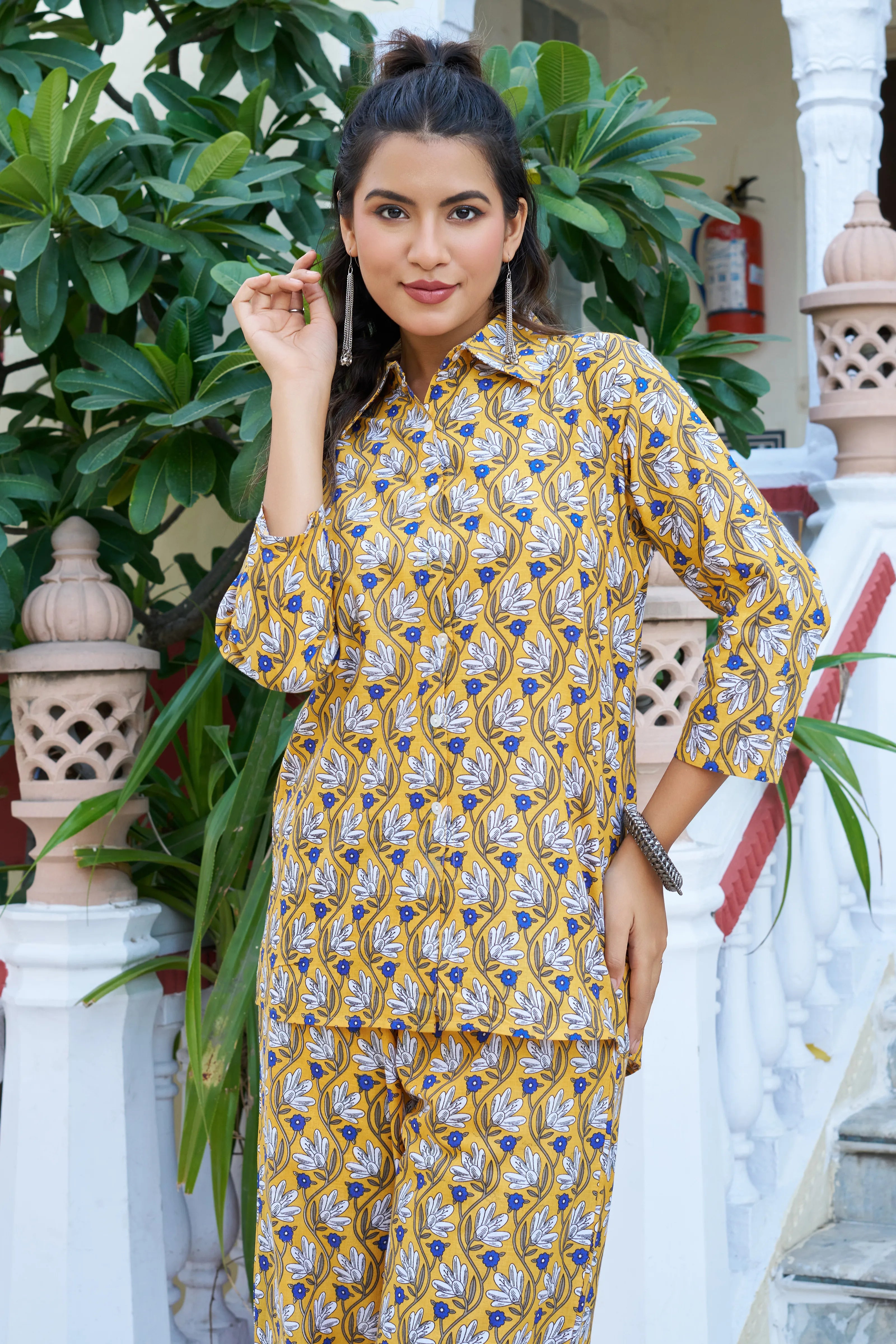 Yellow Floral Print Cotton Co-ord Set