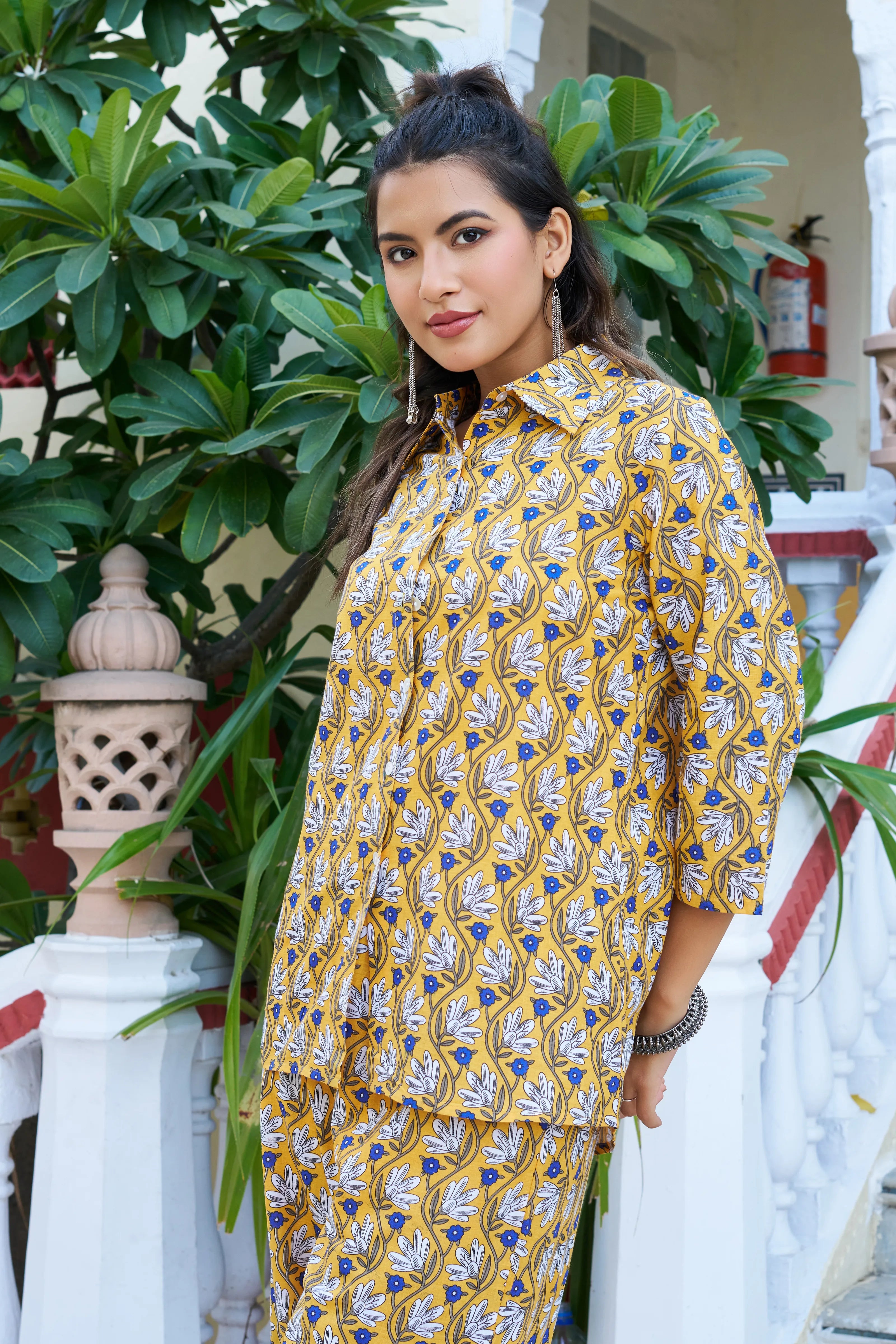 Yellow Floral Print Cotton Co-ord Set