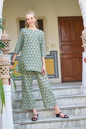 Green Floral Print Cotton Co-ord Set