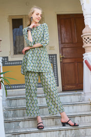 Green Floral Print Cotton Co-ord Set