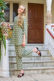 Green Floral Print Cotton Co-ord Set